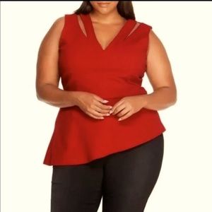 Rebel Wilson X Angels Red Peplum Cutout Top